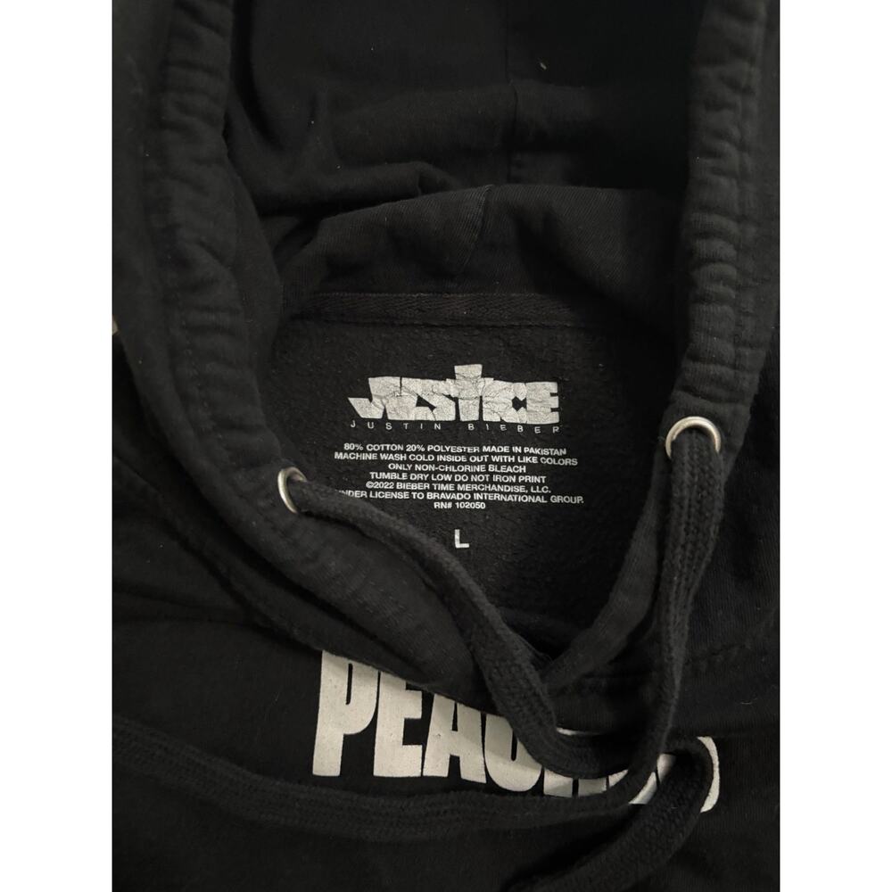 Justin Bieber Justice World Tour Peaches Hoodie Black Graphic Sweatshirt Large‎ - Picture 3 of 5